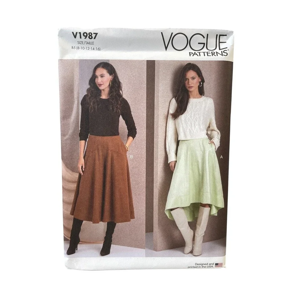 VOGUE V1987 Misses Skirt B5 (8-10-12-14-16) Asymmetrical Hem A-Line‎